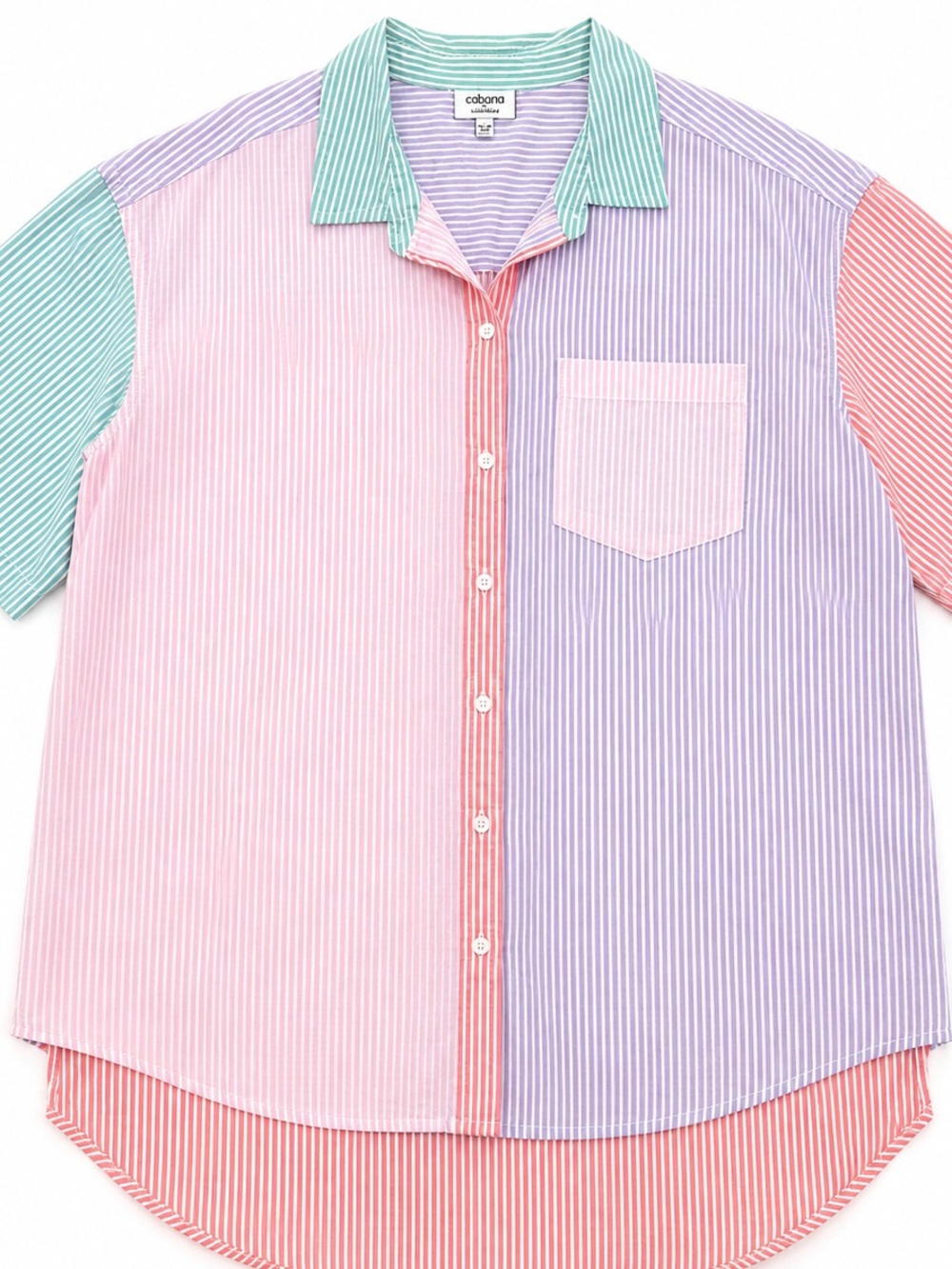 Cabana Crown & Ivy Pastel Colorblock Striped Button-Down Shirt - Small - Picture 3 of 8